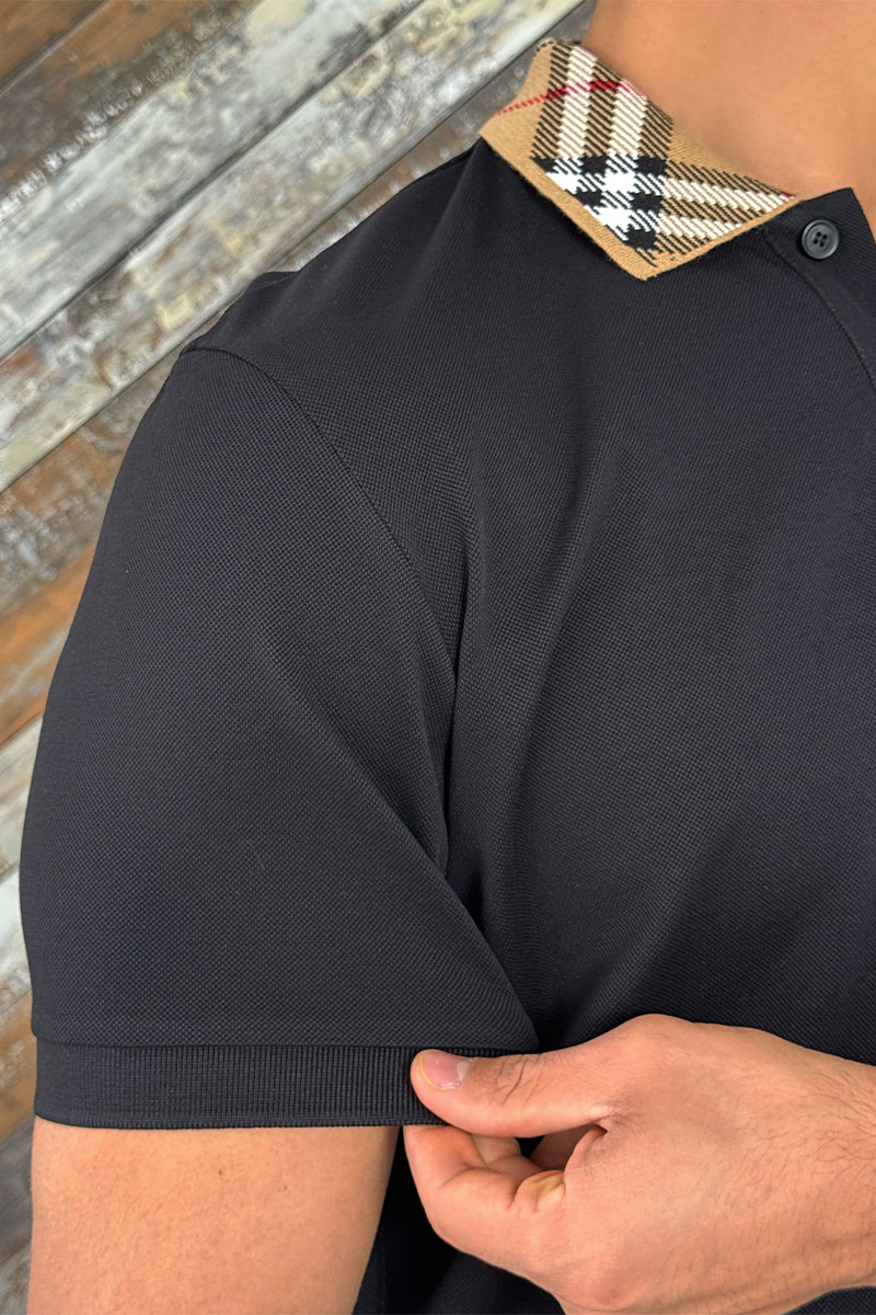 Burberry Мужское чёрное поло check collar