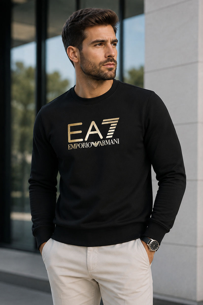 Emporio Armani EA7 Мужской чёрный свитшот logo-print