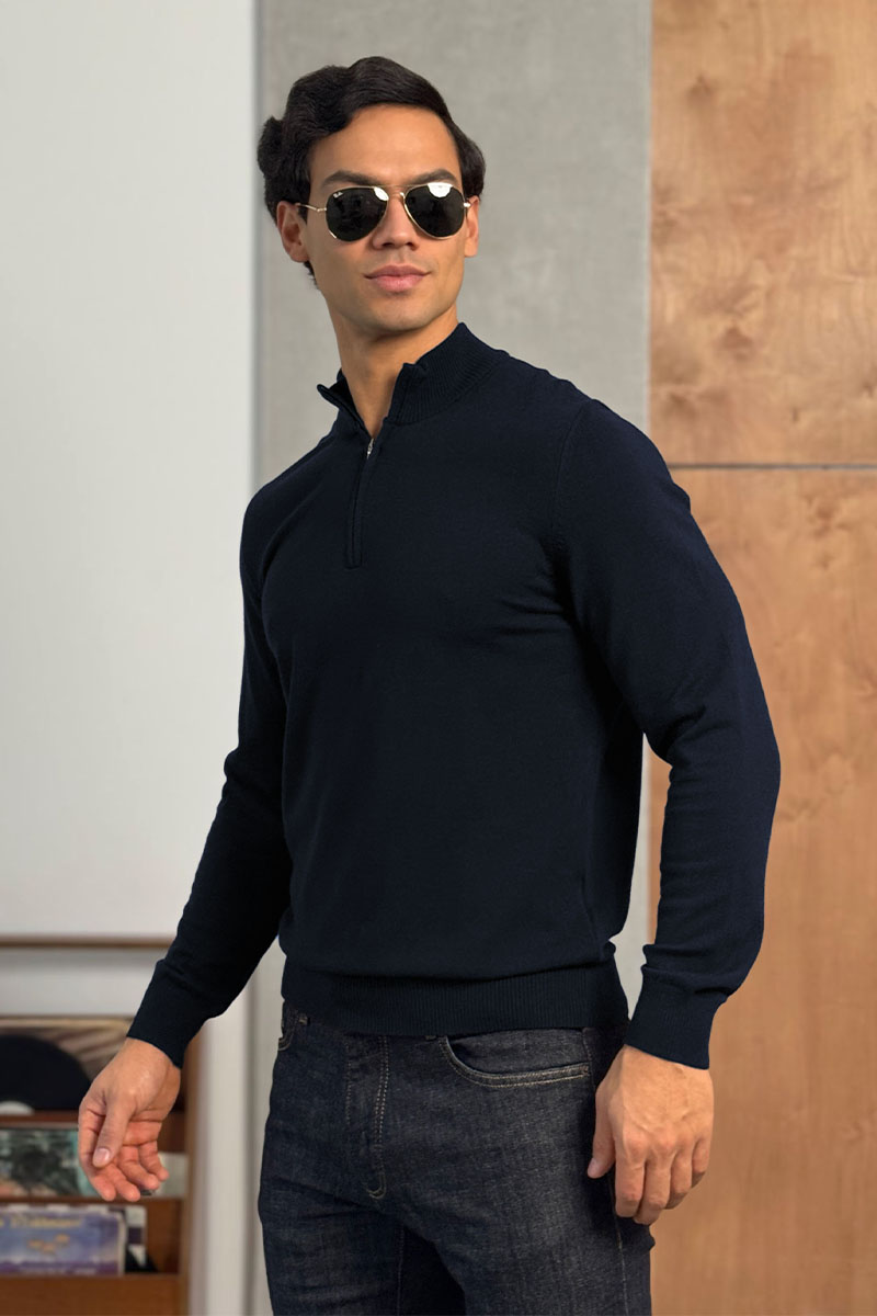 Loro Piana Тёмно-синий джемпер Zip Neck