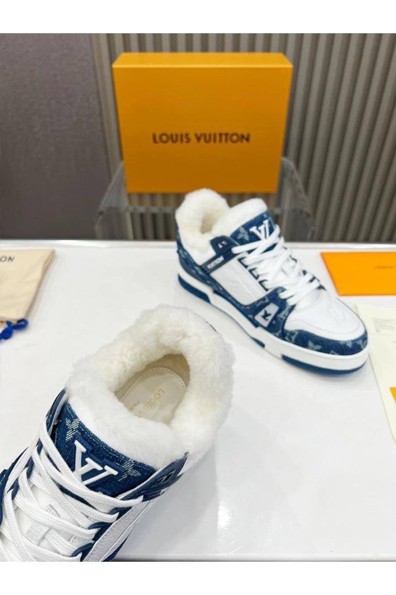 Lоuis Vuittоn Кожаные кроссовки с мехом Trainer Premium - White / Blue