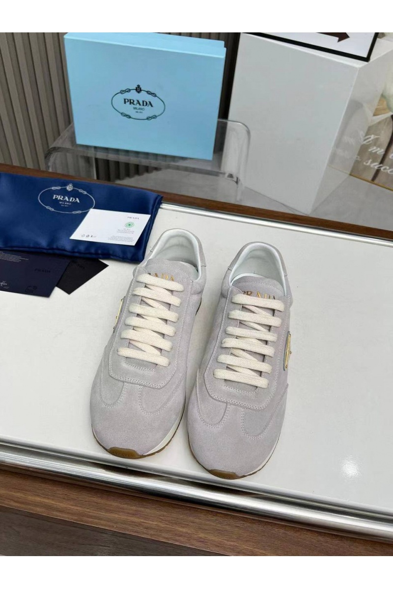 Prada Женские замшевые кроссовки Premium - Grey