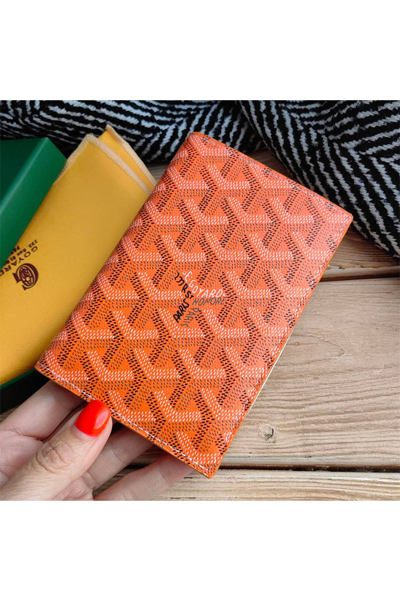 Designer Clothing Кожаная обложка на паспорт Goyard - Orange 10х14 см