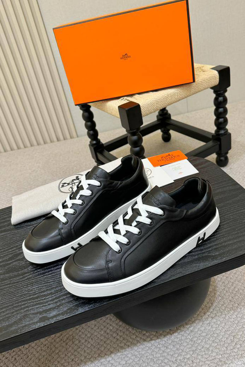 Hermes Мужские кожаные кроссовки Kid - Black
