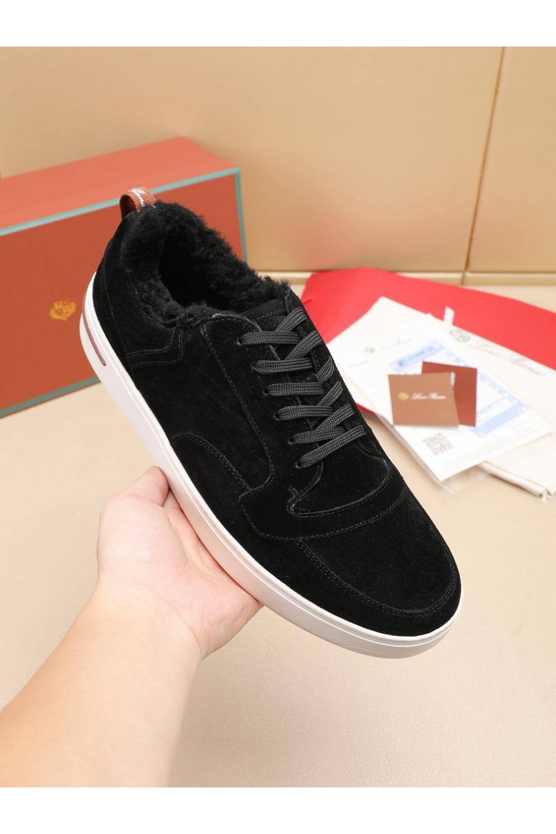 Loro Piana Кроссовки с мехом Newport Walk - Black