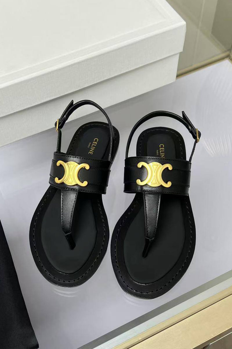 Celine Женские кожаные сандалии Premium - Black