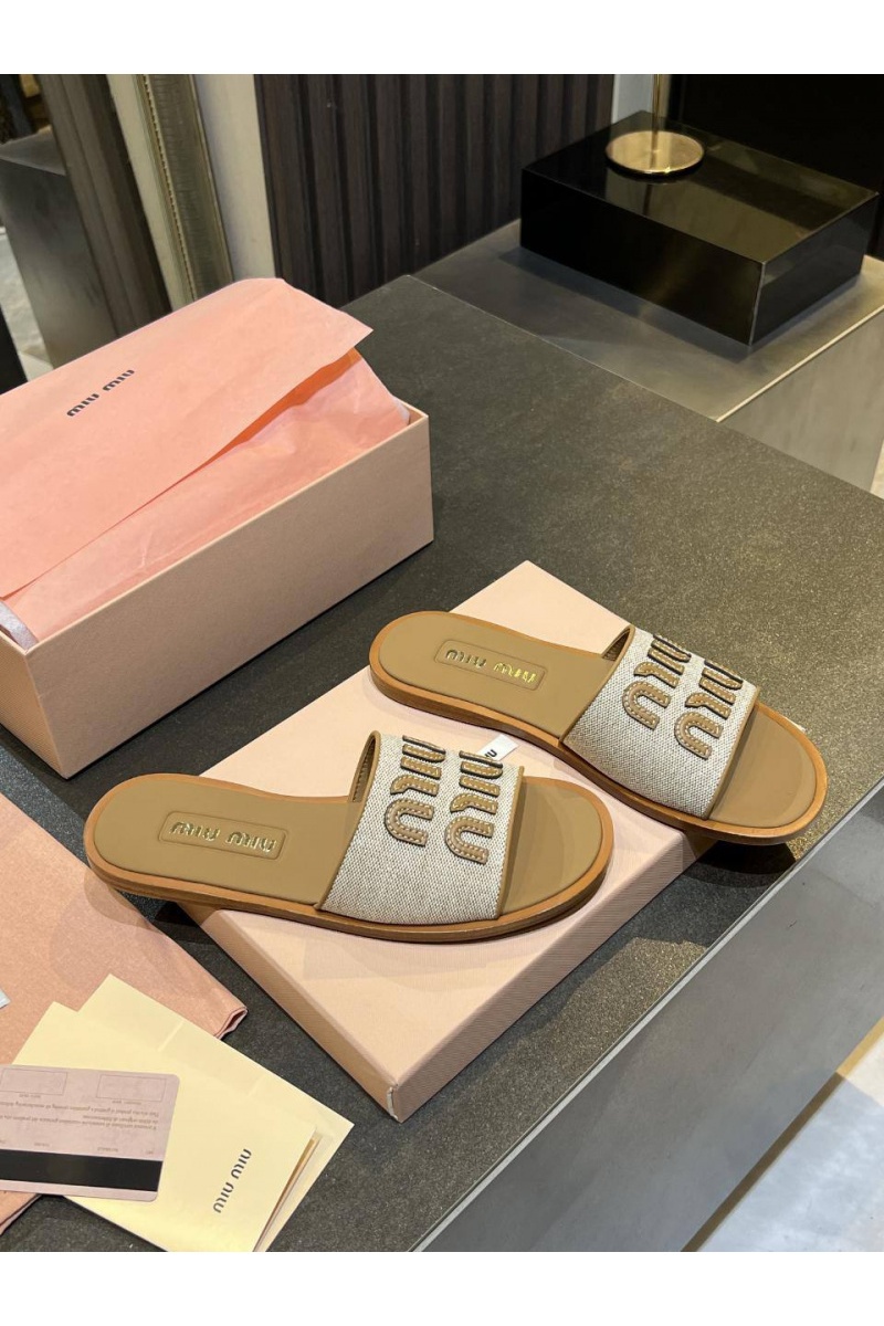 MIU MIU Женские кожаные шлёпанцы Premium - Brown