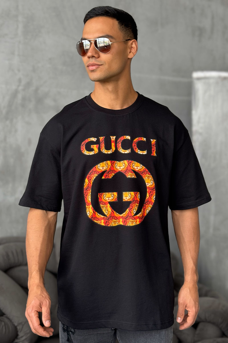 Gucci Брендовая оверсайз футболка чёрного цвета