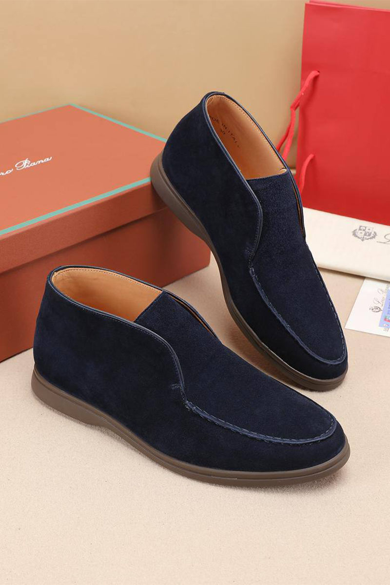 Loro Piana Замшевые лоферы с меховой стелькой Open Walk - Navy