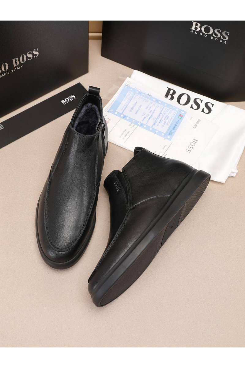 Hugо Воss Кожаные лоферы с мехом high-top - Black