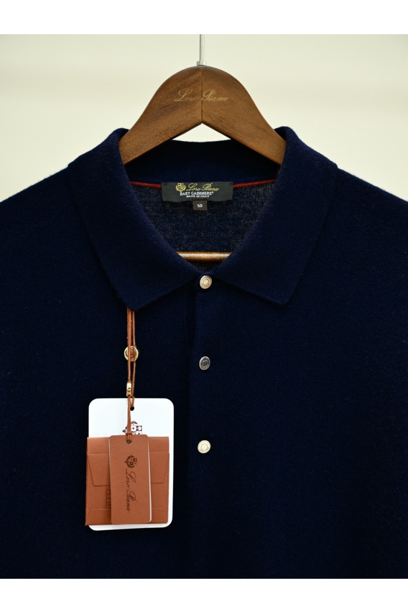 Loro Piana Тёмно-синее поло с длинным рукавом premium