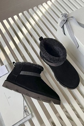 Женские замшевые угги с мехом Premium - Black