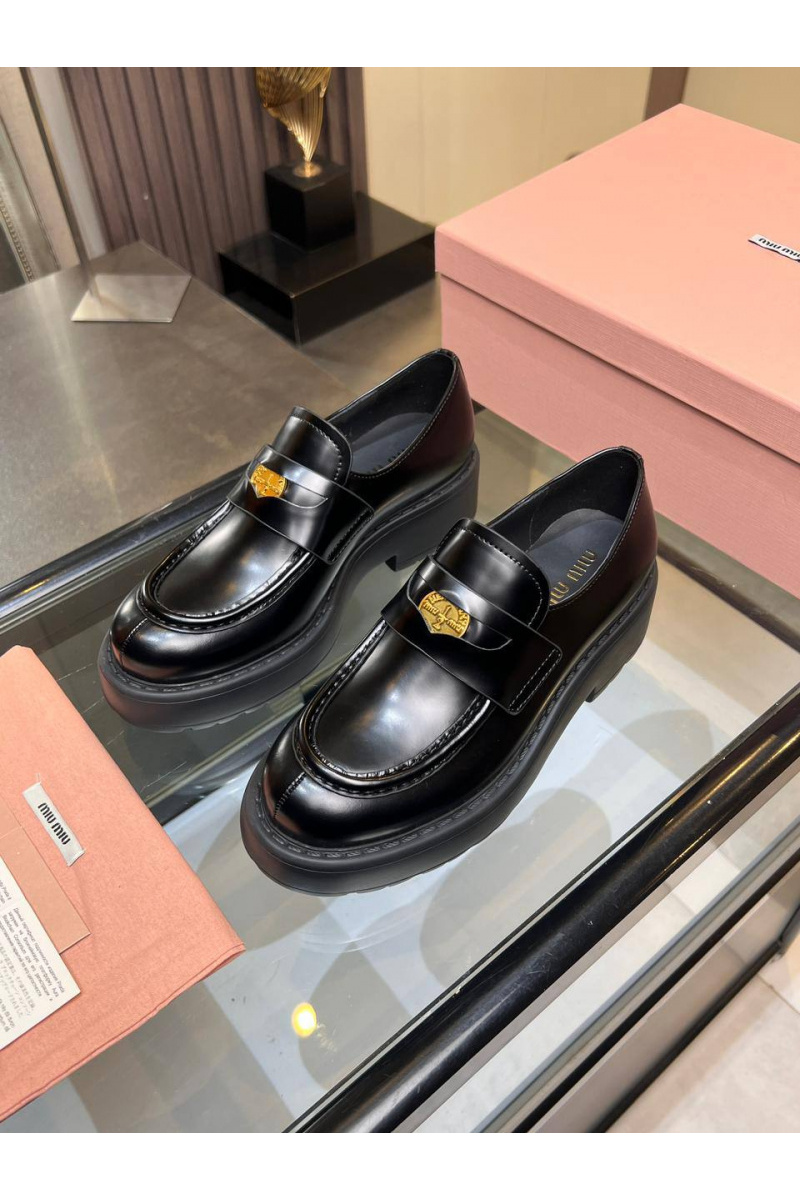 MIU MIU Женские кожаные лоферы premium  - Black