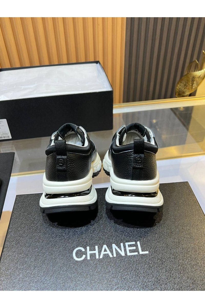 Chаnеl Женские кожаные кроссовки Premium - Black