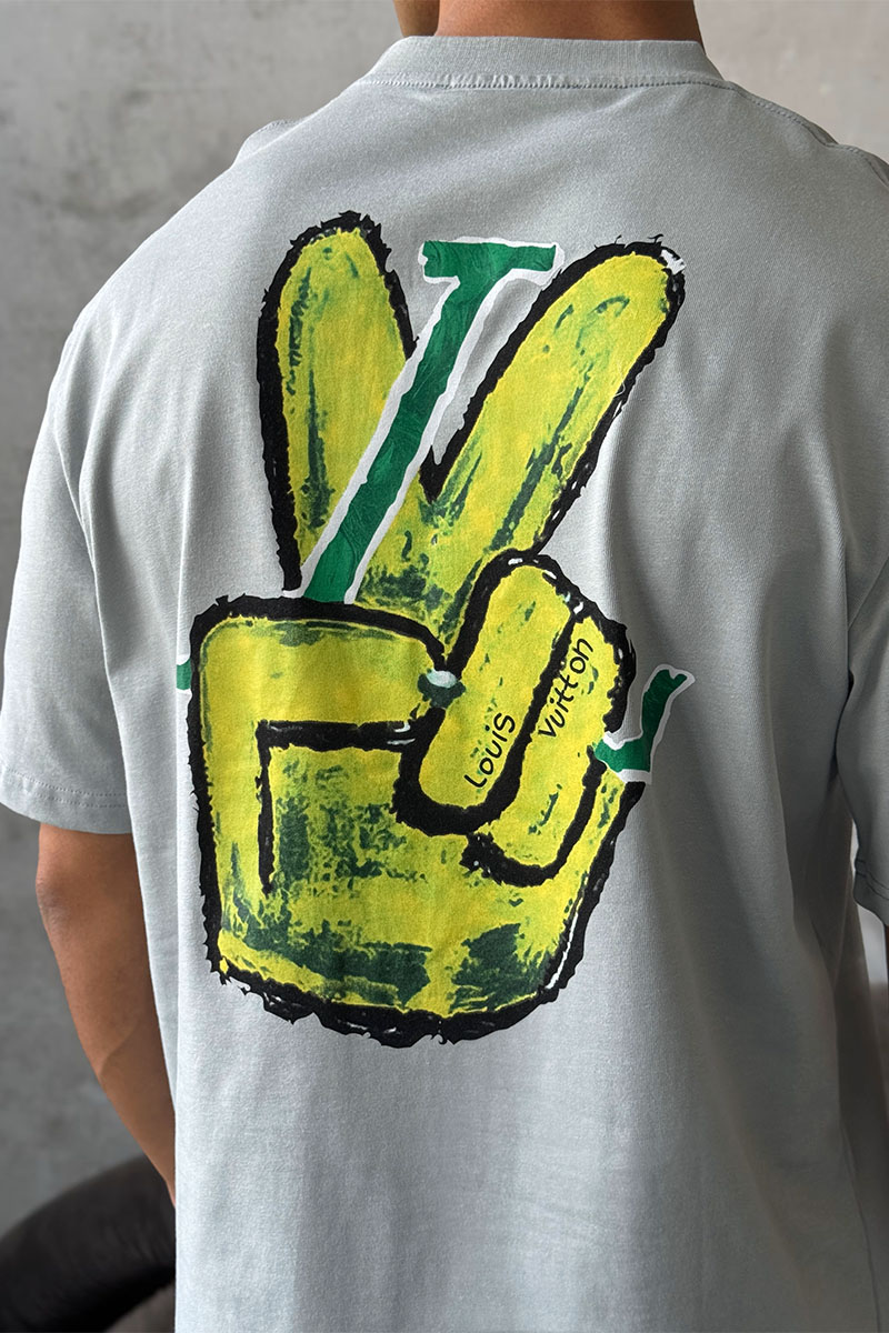 Lоuis Vuittоn Брендовая оверсайз футболка peace graffiti - Grey