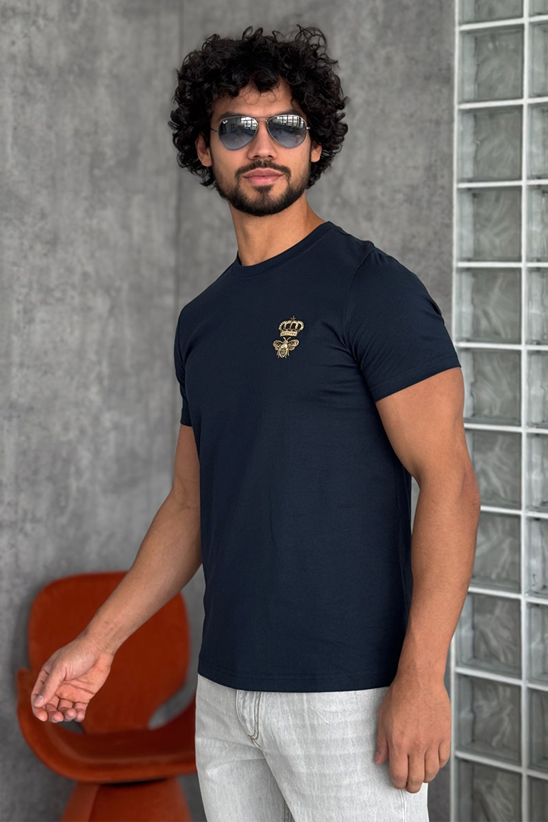 Dоlсе & Gаbbаnа Футболка тёмно-синего цвета bee and crown