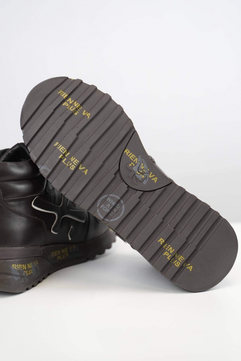 Premiata Кожаные кроссовки с мехом high-top - Brown