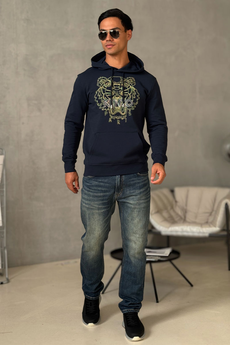 Kenzo Тёмно-синее худи Tiger Head embroidered