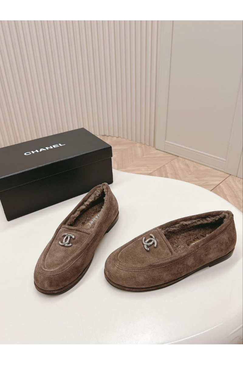 Chаnеl Женские замшевые лоферы с мехом Premium - Brown