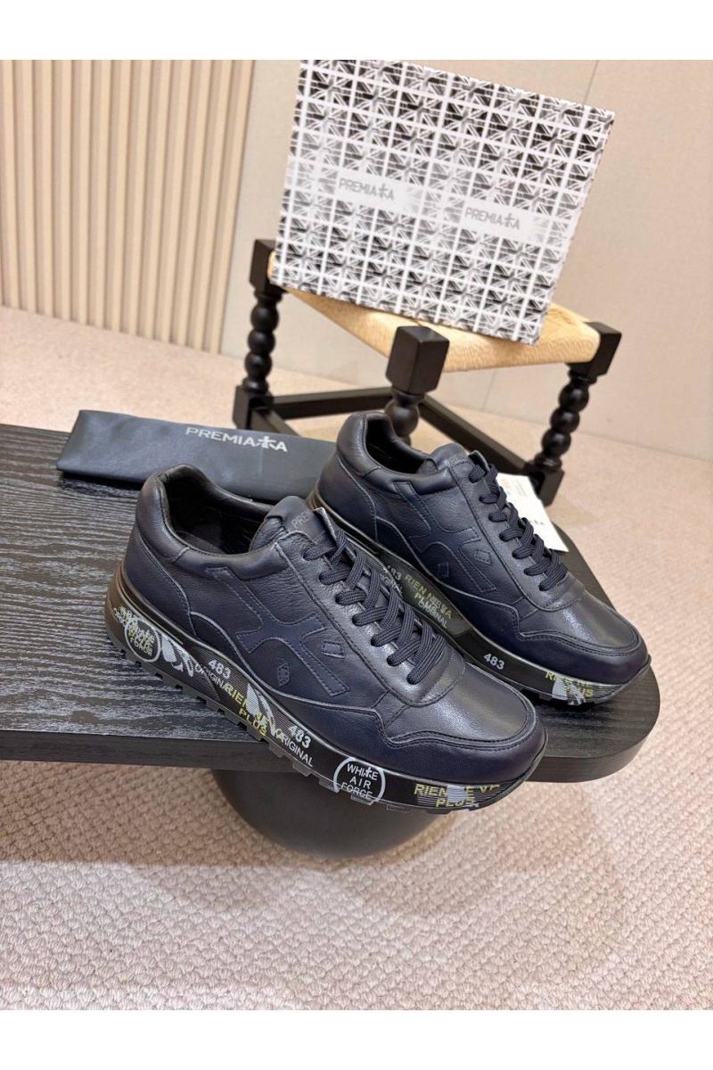 Premiata Синие кожаные кроссовки Mick