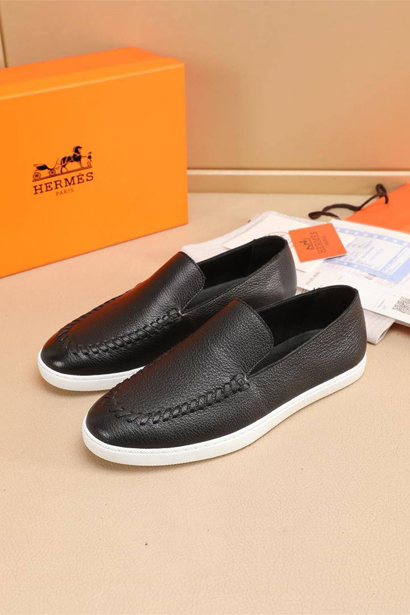 Hermes Мужские кожаные лоферы Julian - Black