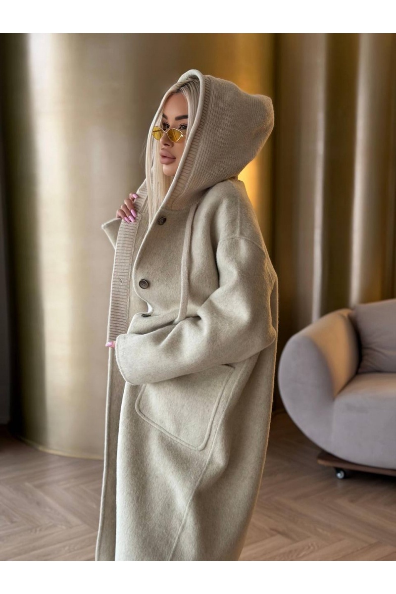 MIU MIU Женское шерстяное пальто с капюшоном Premium - Beige