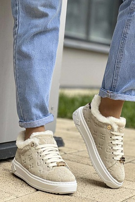 Женские замшевые кроссовки с мехом Time Out - Beige