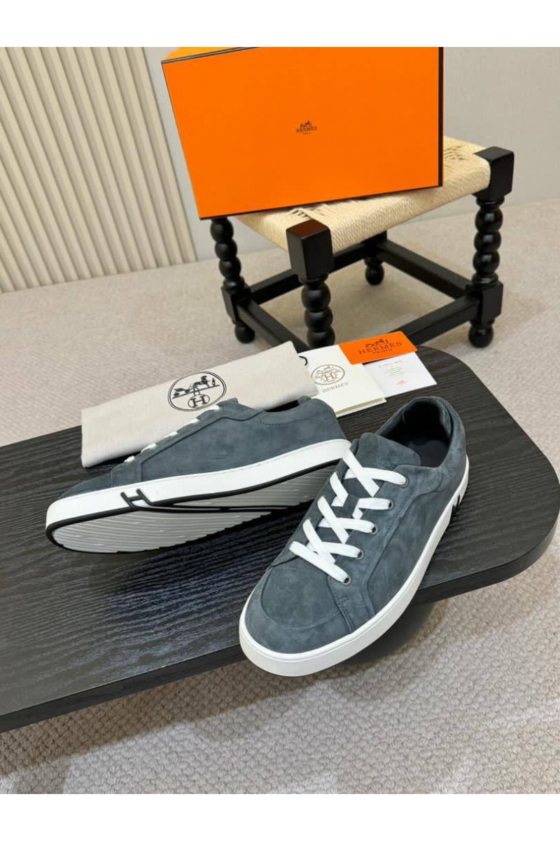 Hermes Мужские замшевые кроссовки Kid - Grey
