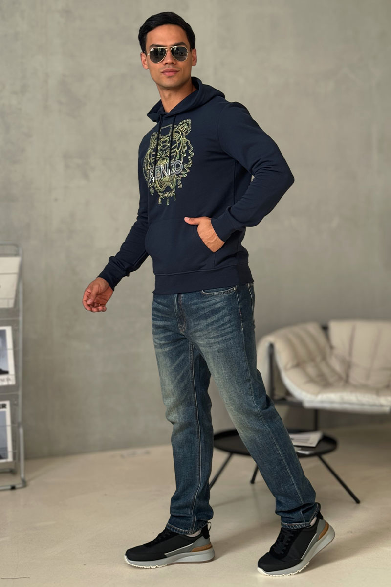 Kenzo Тёмно-синее худи Tiger Head embroidered