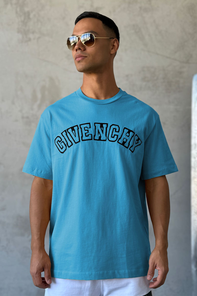 Givenchy Синяя оверсайз футболка college logo-embroidered