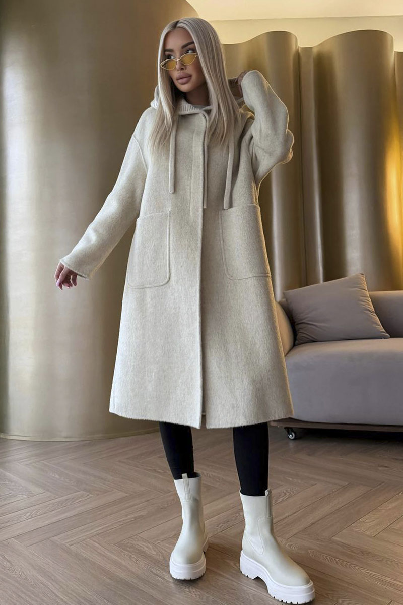 MIU MIU Женское шерстяное пальто с капюшоном Premium - Beige