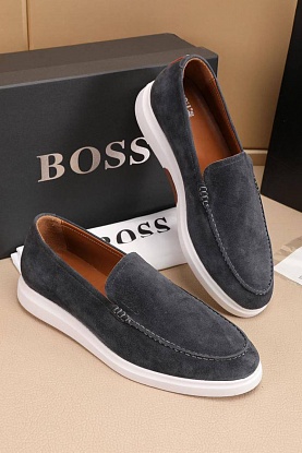 Замшевые лоферы Hugo Boss embossed logo - Grey