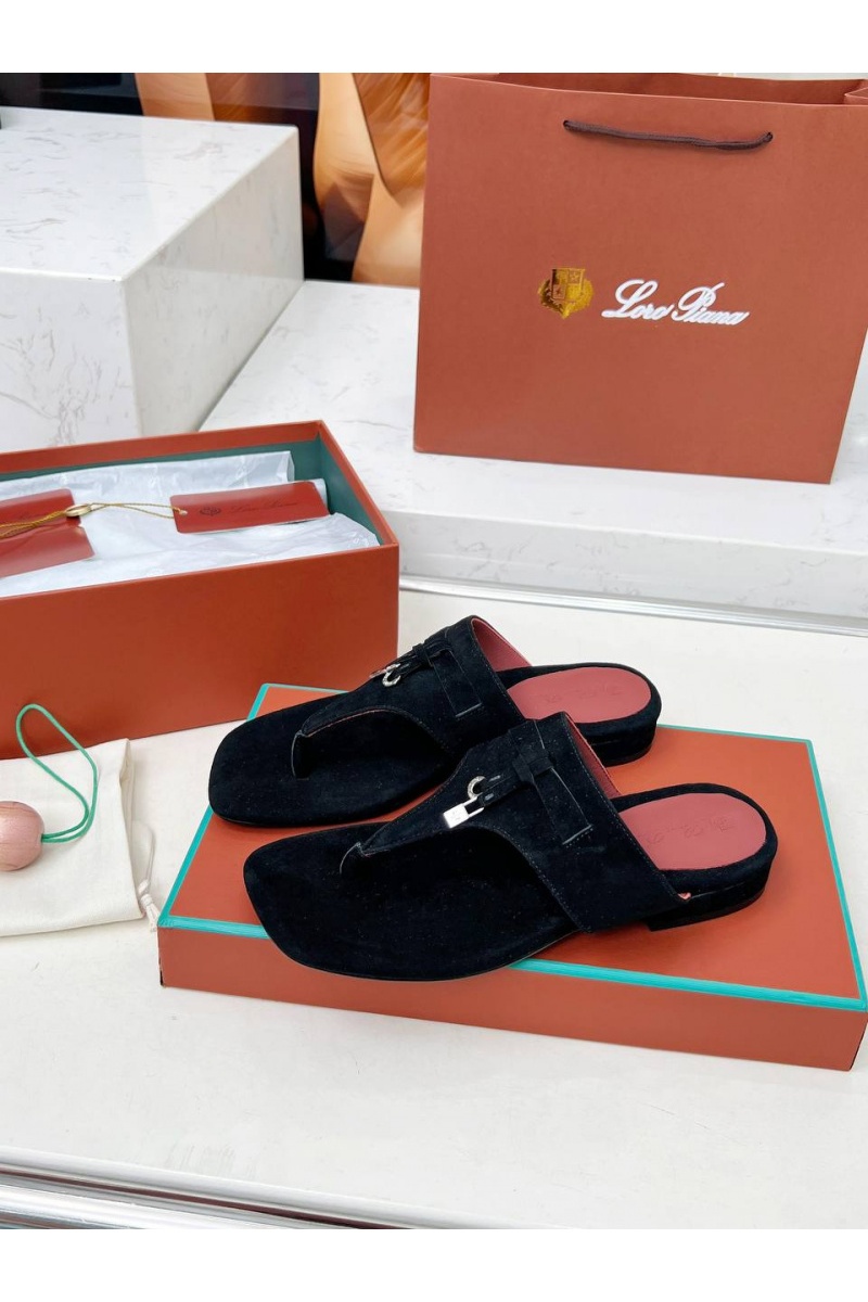 Loro Piana Женские замшевые шлёпанцы Premium - Black