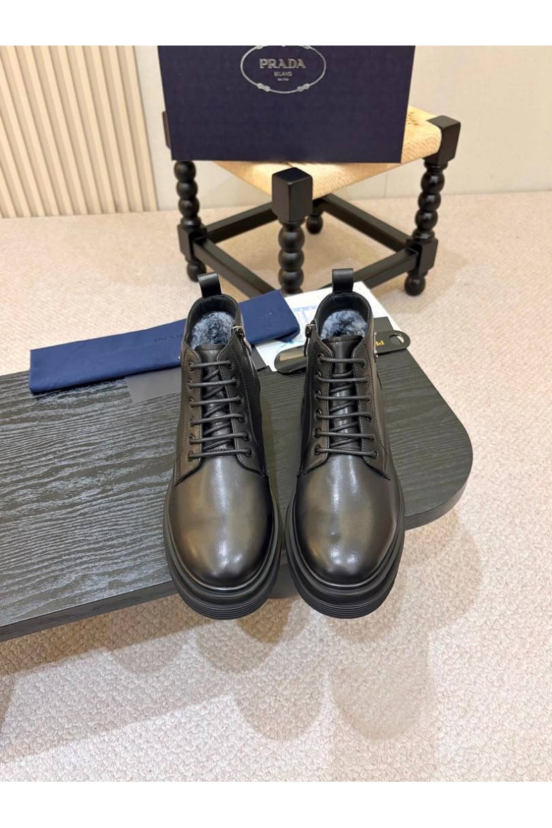 Prada Кожаные ботинки с мехом premium