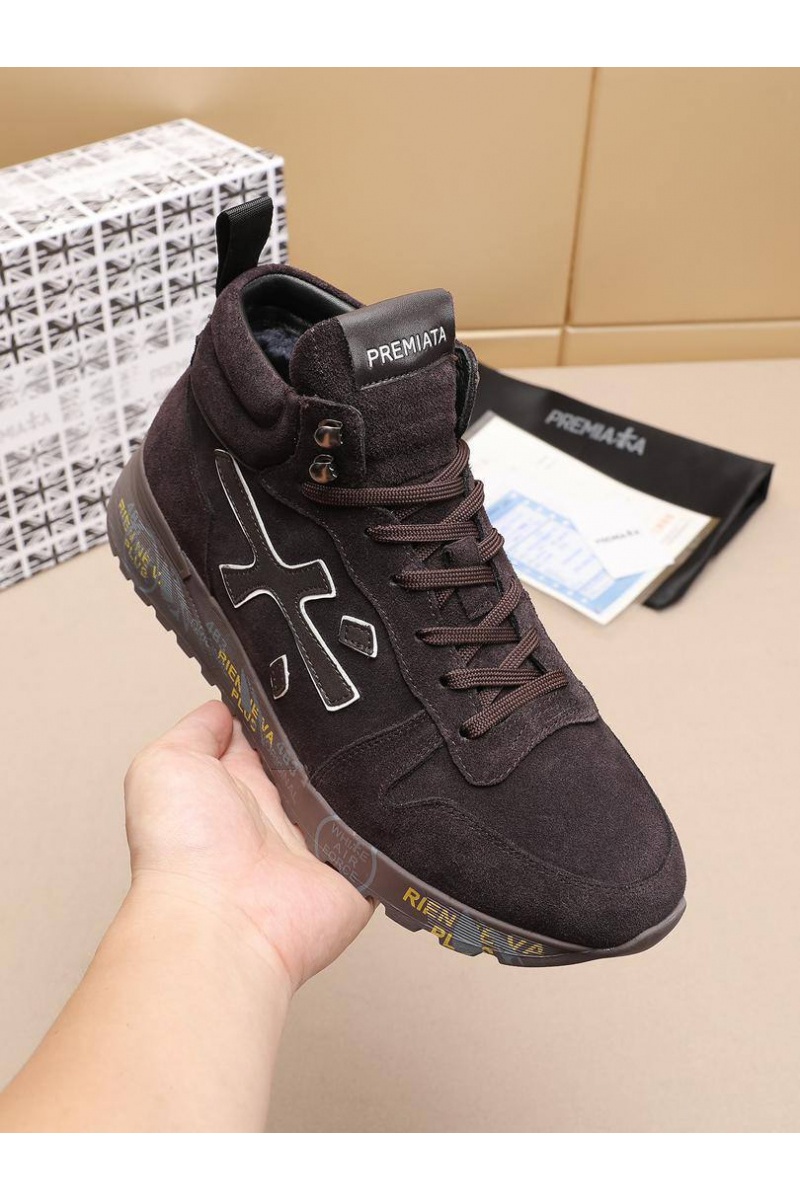 Premiata Замшевые кроссовки с мехом high-top - Brown