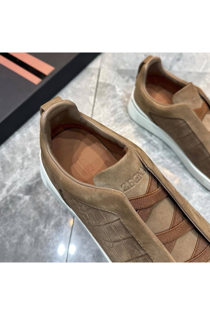 Zegna Мужские кроссовки Triple Stitch Alligator - Brown