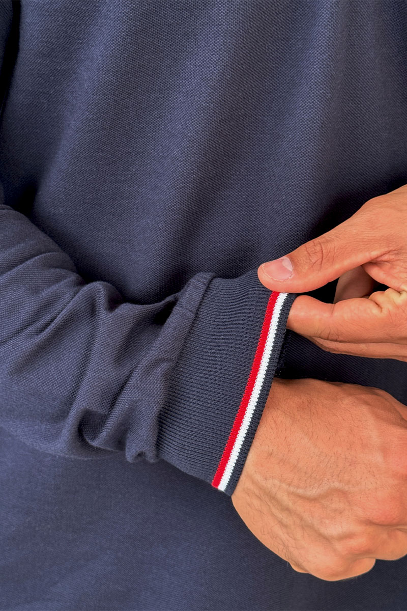 Moncler Тёмно-синее поло с длинным рукавом logo-patch