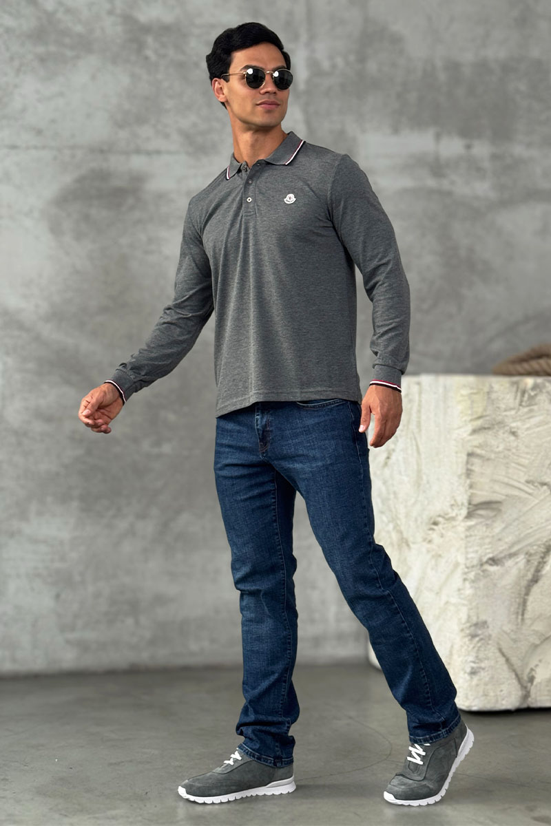 Moncler Серое поло с длинным рукавом logo-patch