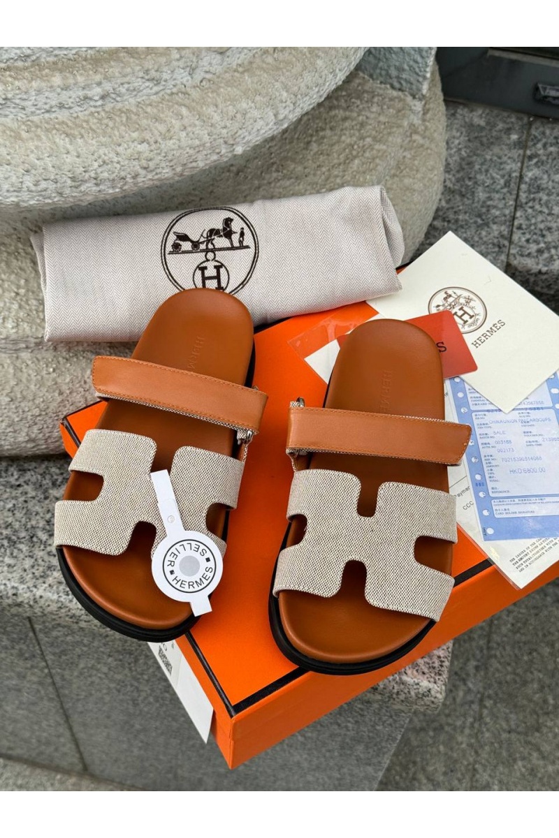 Hermes Женские кожаные сандалии Chypre - Brown / Beige