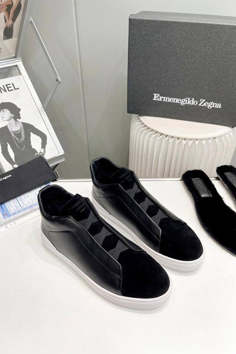 Zegna Кроссовки с мехом Triple Stitch - Black