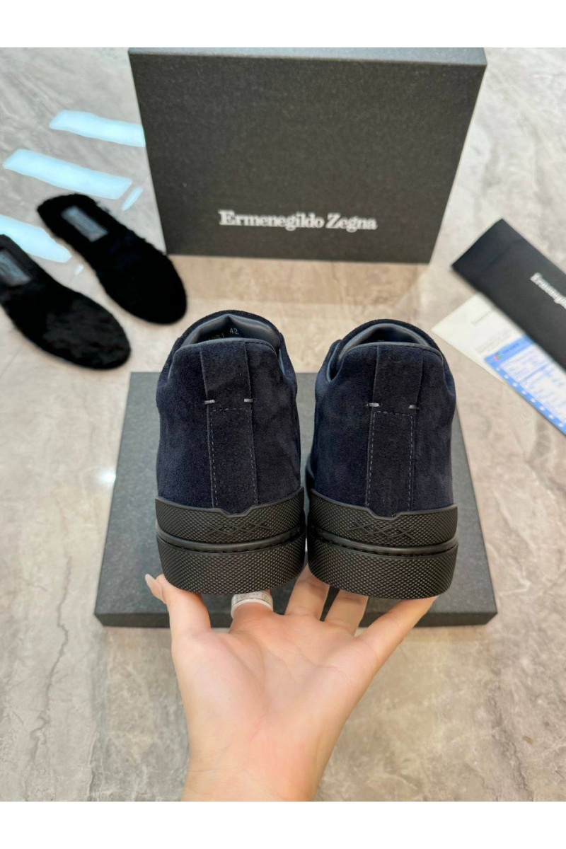 Zegna Кроссовки с мехом Triple Stitch - Navy