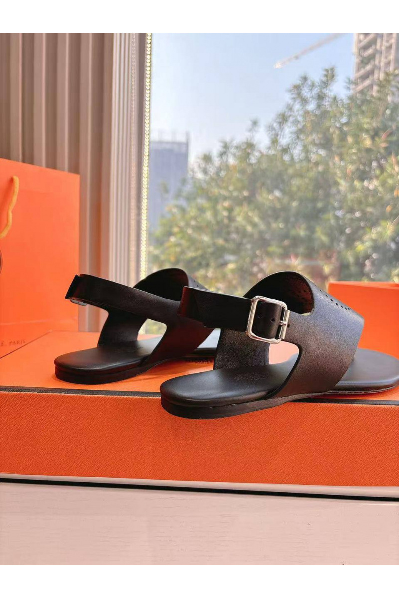 Hermes Женские кожаные сандалии Premium - Black