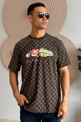 Коричневая оверсайз футболка Monogram All-over