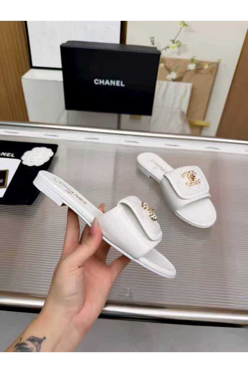 Chаnеl Женские кожаные шлёпанцы Chanel premium