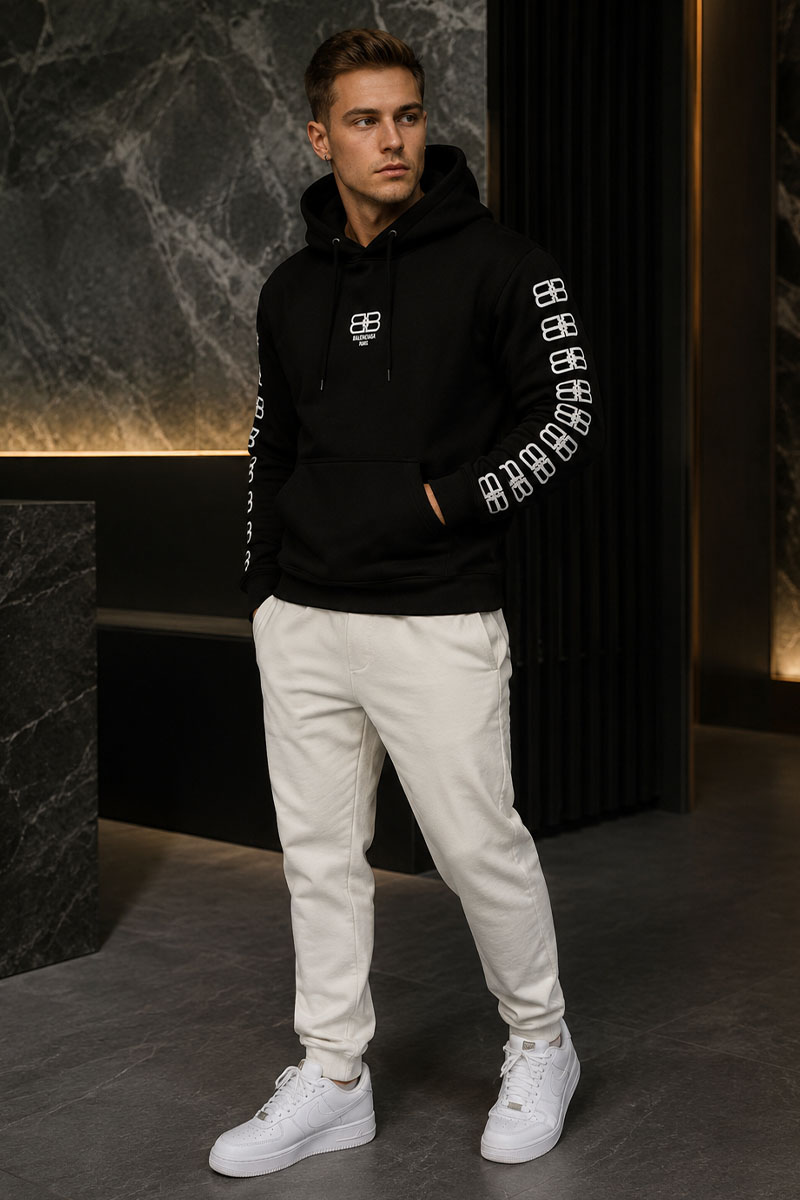 Balenciaga Мужское чёрное худи BB logo-print