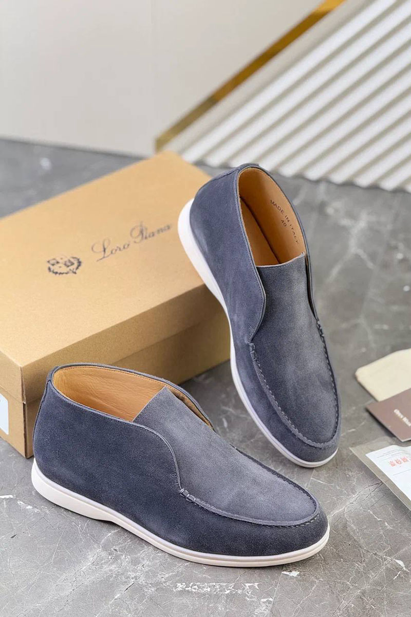 Loro Piana Замшевые лоферы с меховой стелькой Open Walk - Blue
