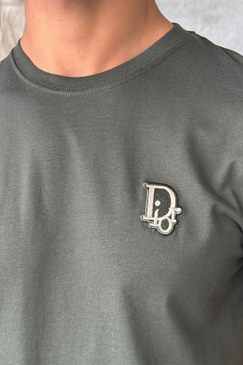 Dior Тёмно-зелёная мужская футболка embroidered logo