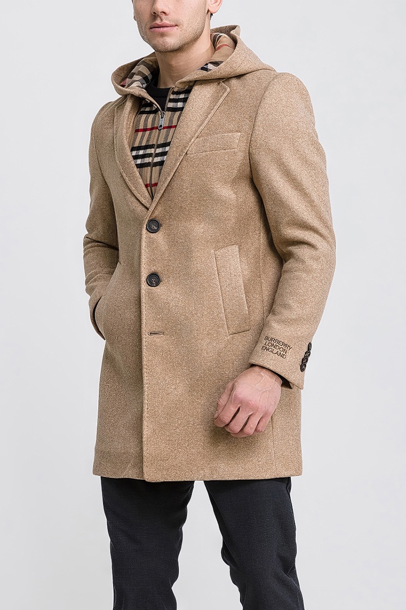 Burberry Бежевое мужское пальто London England logo-embroidered