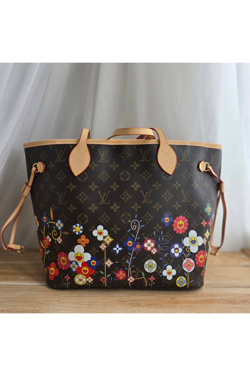 Lоuis Vuittоn Кожаная сумка Takashi Murakami Neverfull MM 33x29 см