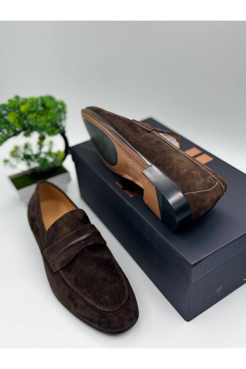 Zegna Коричневые замшевые лоферы 