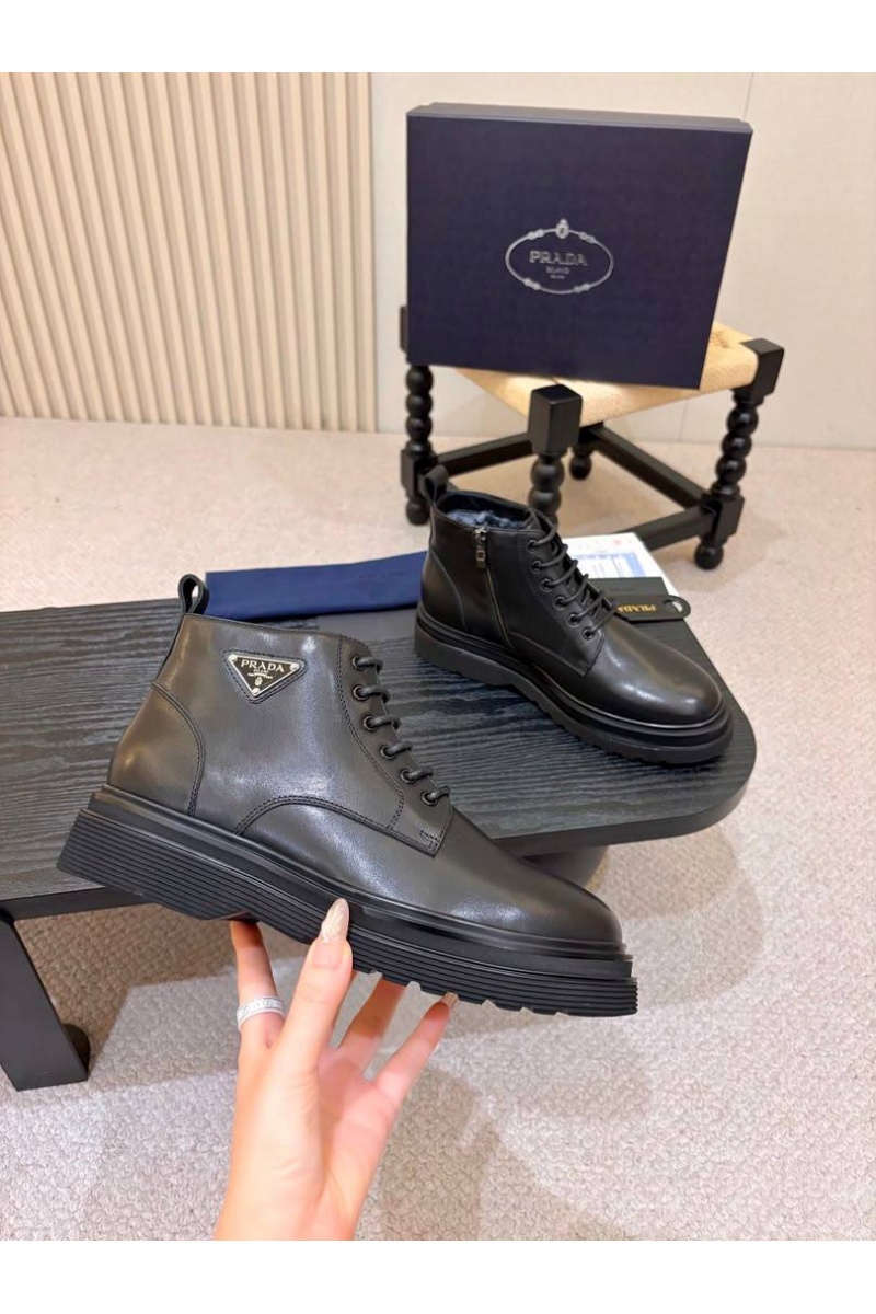 Prada Кожаные ботинки с мехом premium